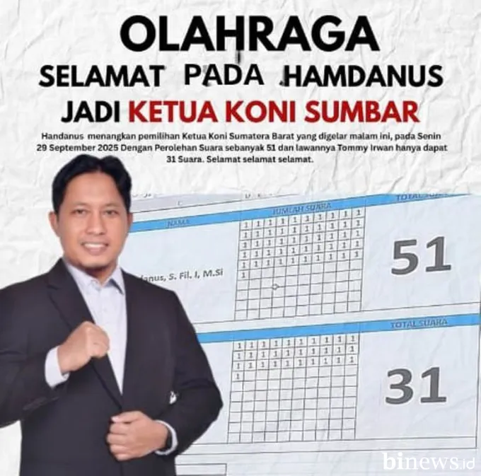 Hamdanus Terpilih Pimpin KONI Sumbar 2025--2029