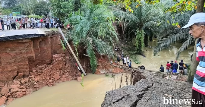 Jalan amblas yang terdapat di perbatasan Sumbar Jambi di...