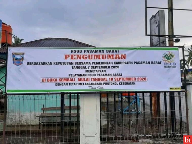 Besok, Pelayanan Kesehatan RSUD Pasaman Barat Kembali Dibuka