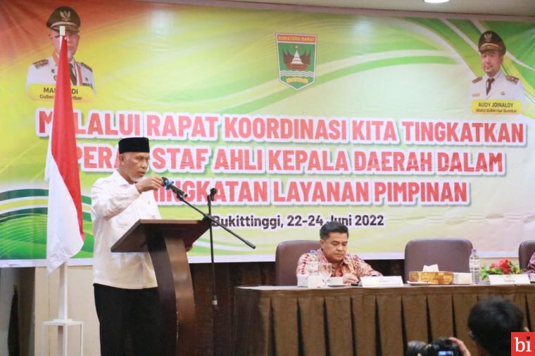 Buka Rakor Staf Ahli, Gubernur Sumbar: Harus Jeli Lihat Potensi Pembangunan Daerah