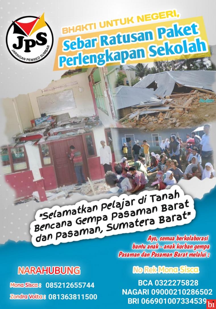 Donasi Peduli Pelajar Tanah Bencana JPS Mengundang Simpati Banyak Tokoh Sumbar