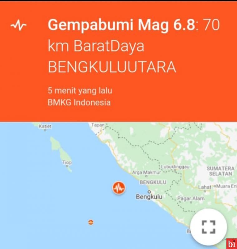 Gempa 6,8 SR Kagetkan Warga Kota Padang