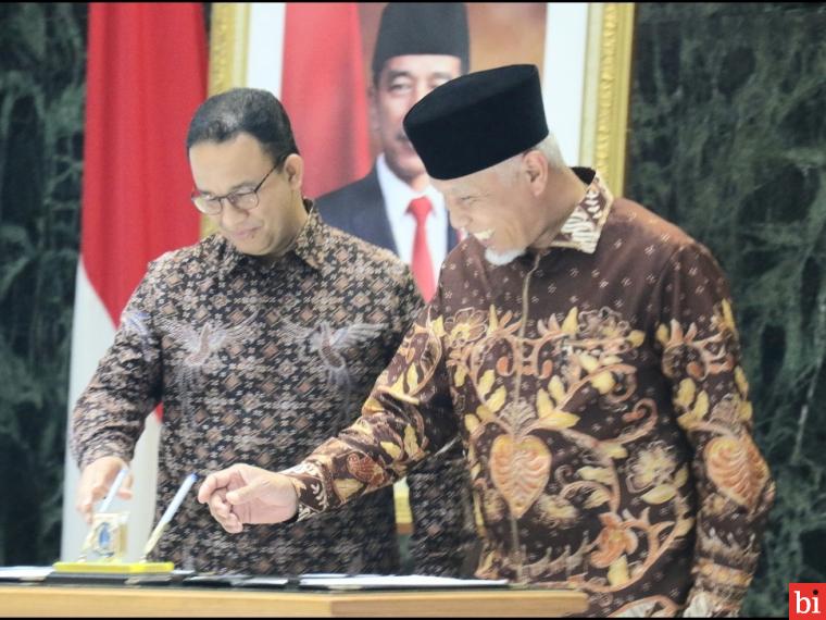 Gubernur Mahyeldi dan Anies Baswedan Tandatangani Kesepakatan Pengembangan Potensi Daerah