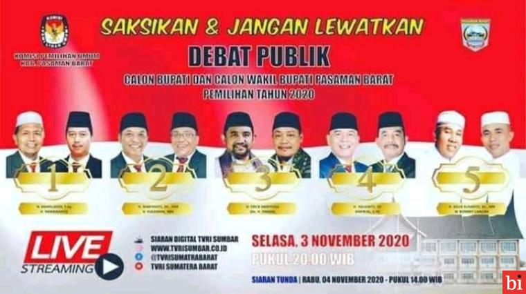 Live di TVRI Sumbar, Malam Ini Lima Paslon Kepala Daerah Pasbar Ikuti Debat Publik Terbuka