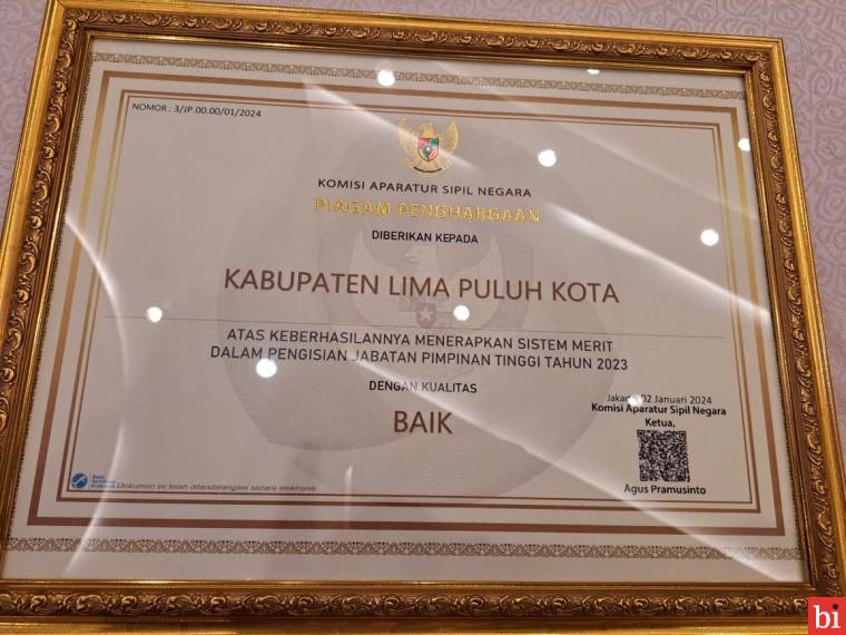 Pemkab Lima Puluh Kota Raih Penghargaan Dari KASN