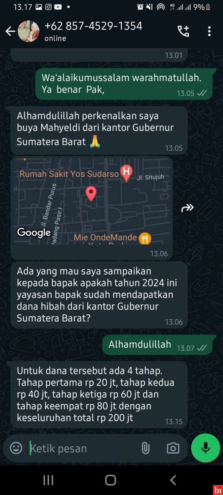 Pesan Penipuan Atas Nama Gubernur Mahyeldi Kembali Marak