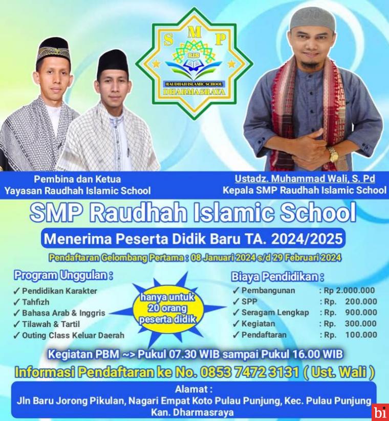 Sekolah Menengah Pertama Raudhah Islamic School Bakal Hadir di Dharmasraya