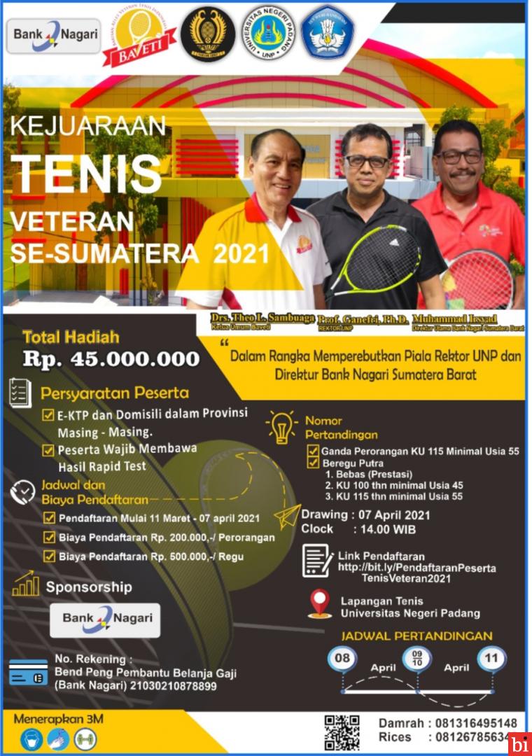 UNP dan Bank Nagari Gelar Kejuaraan Tenis Nasional dan Veteran se Sumatera