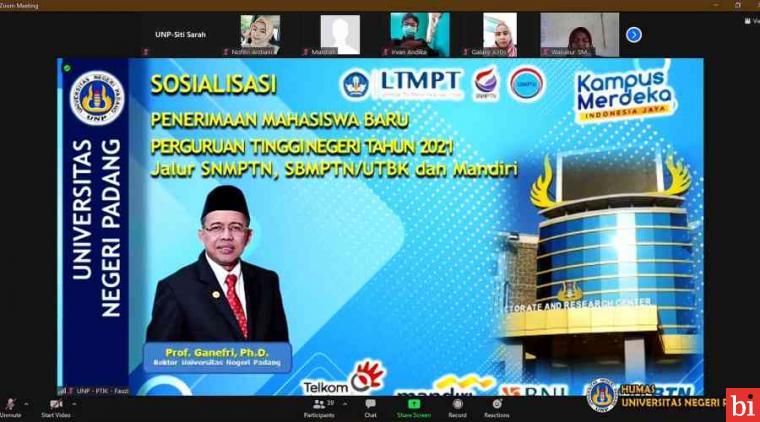 UNP Sosialisasi SNMPTN, UTBK/SBMPTN dan Jalur Mandiri Secara Daring