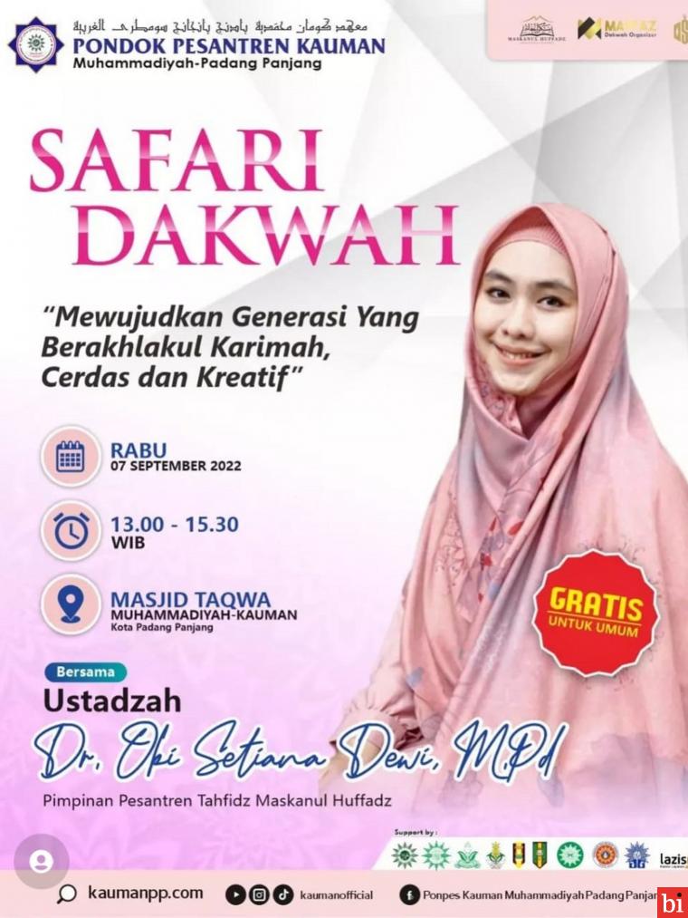 Ustazah Oki Setiana Dewi akan Ceramah di Padang Panjang